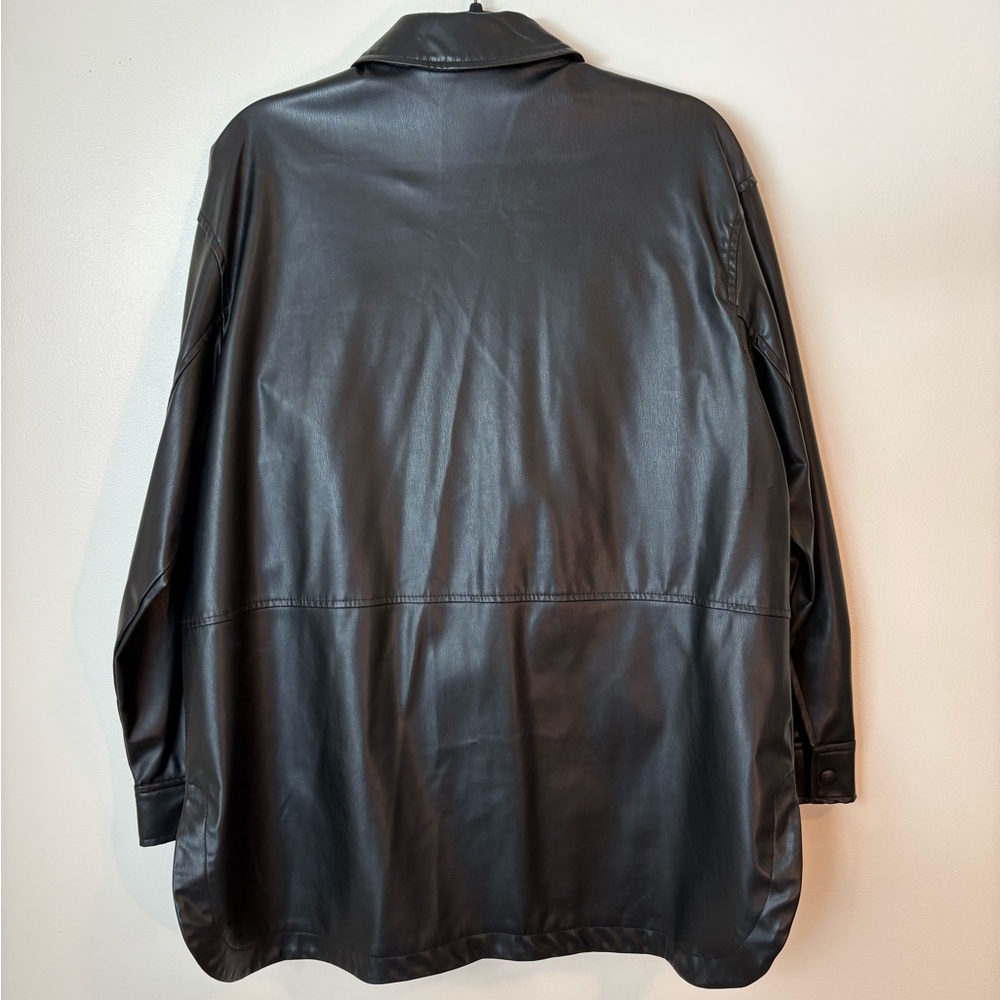 Zara Faux Leather Overshirt Black Oversized Snap - Picture 3 of 10